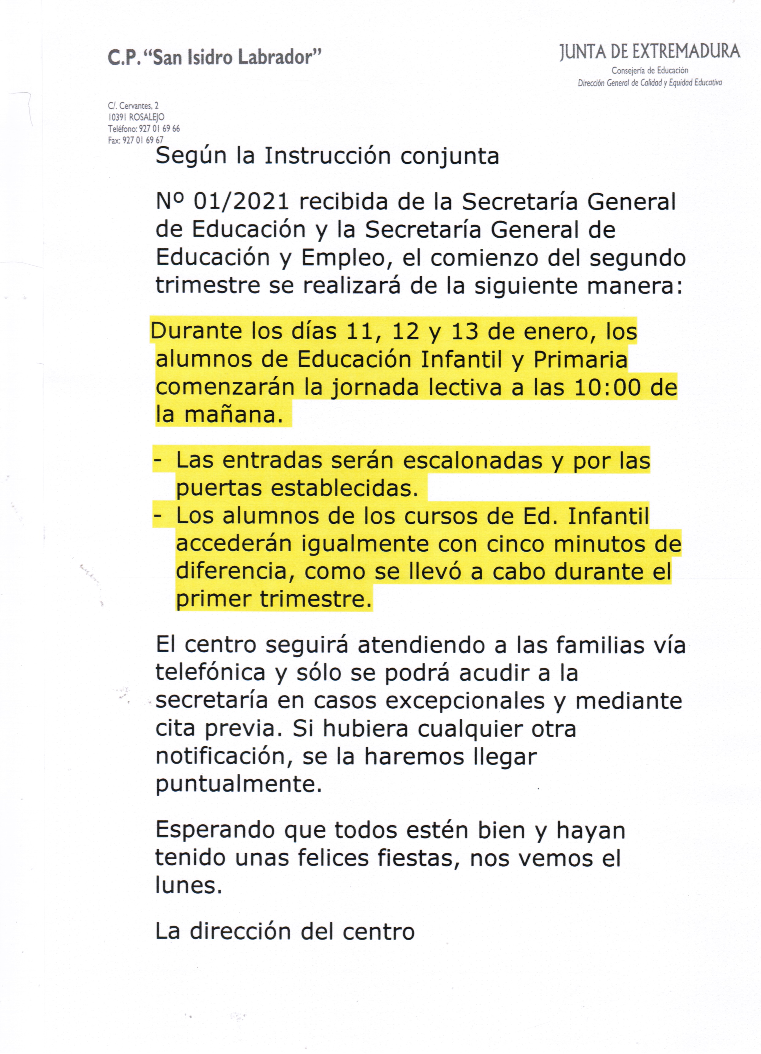 Inicio segundo trimestre escolar